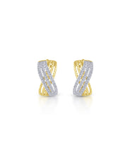14K Yellow White Gold 15mm Twisted Criss Cross Diamond Huggies