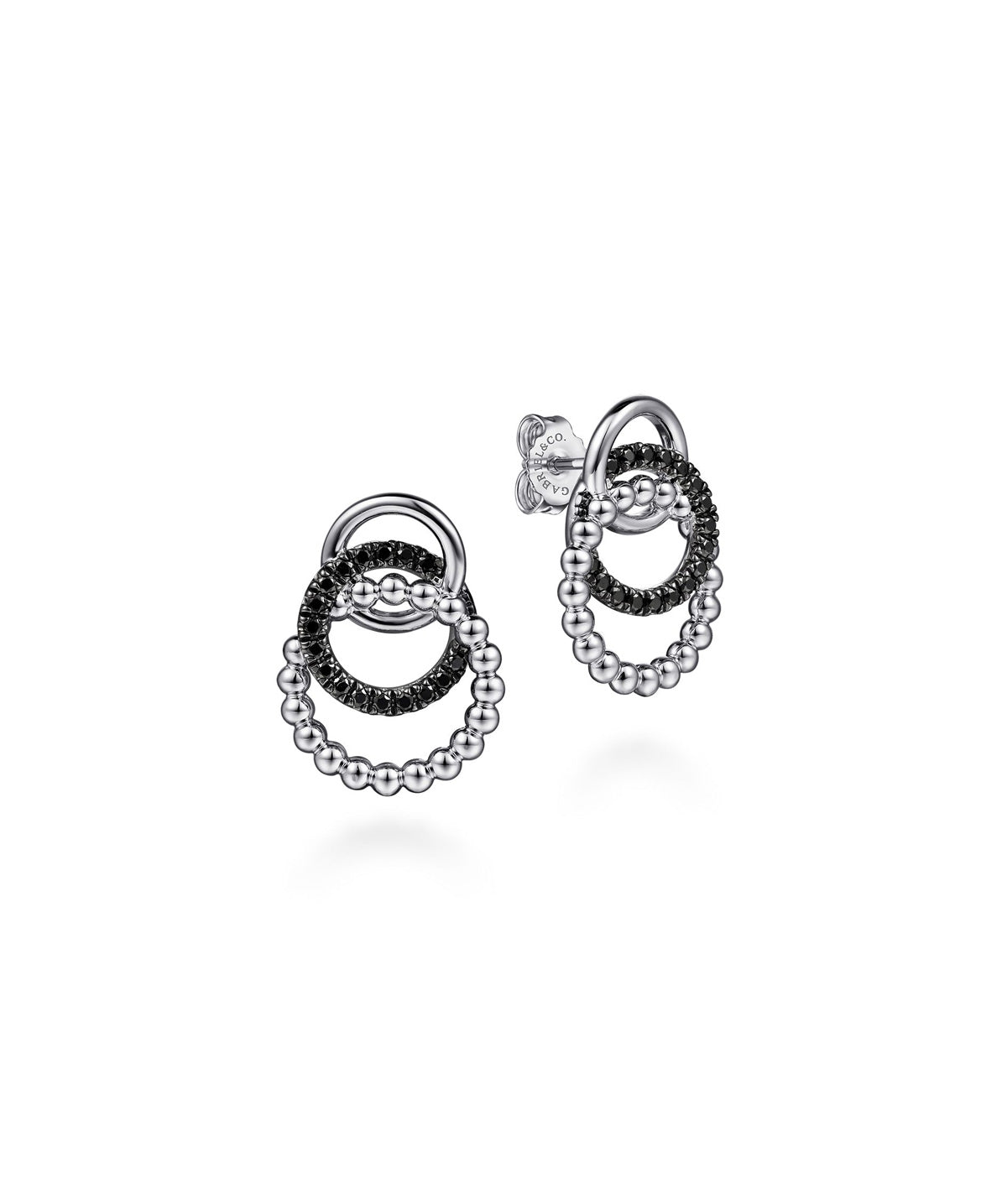 Sterling Silver Bujukan Triple Round Shape With Black Spinel Stud Earrings