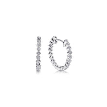 14K White Gold 15mm Huggie Alternating Square & Round Diamond Huggies