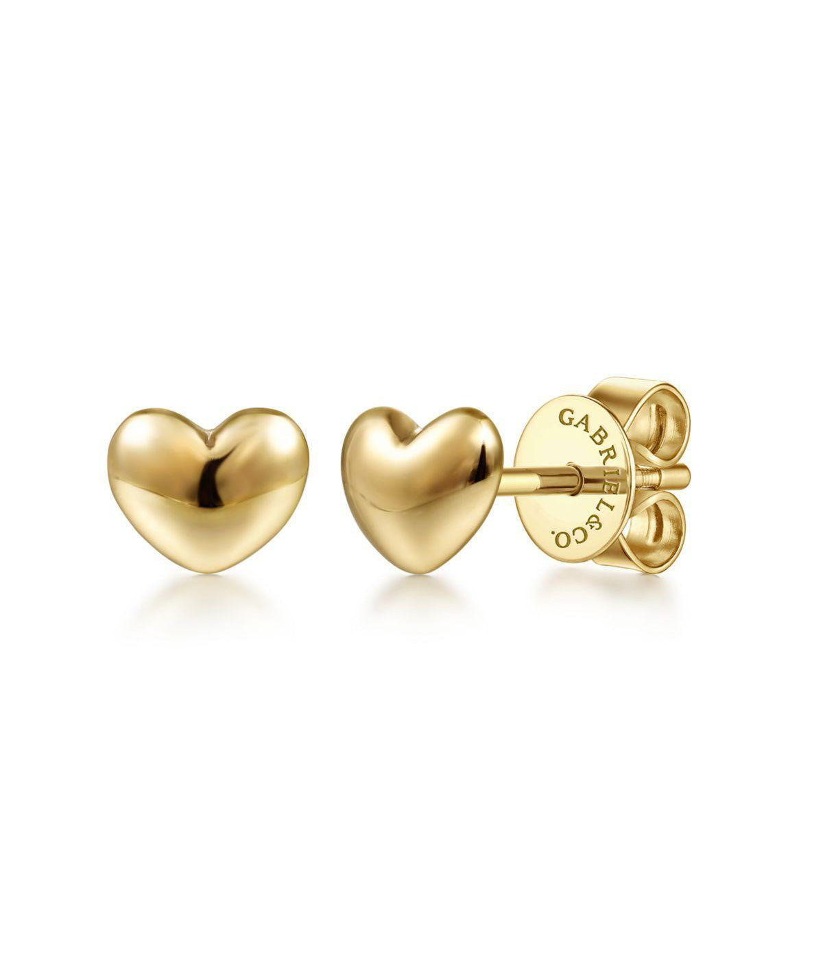 14K Yellow Gold Puff Heart Stud Earrings