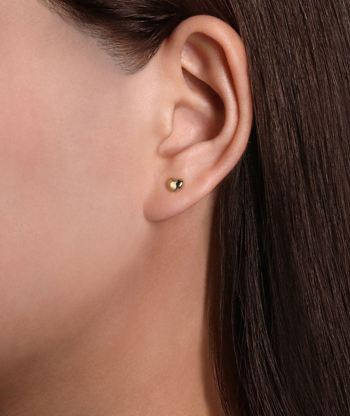 14K Yellow Gold Puff Heart Stud Earrings