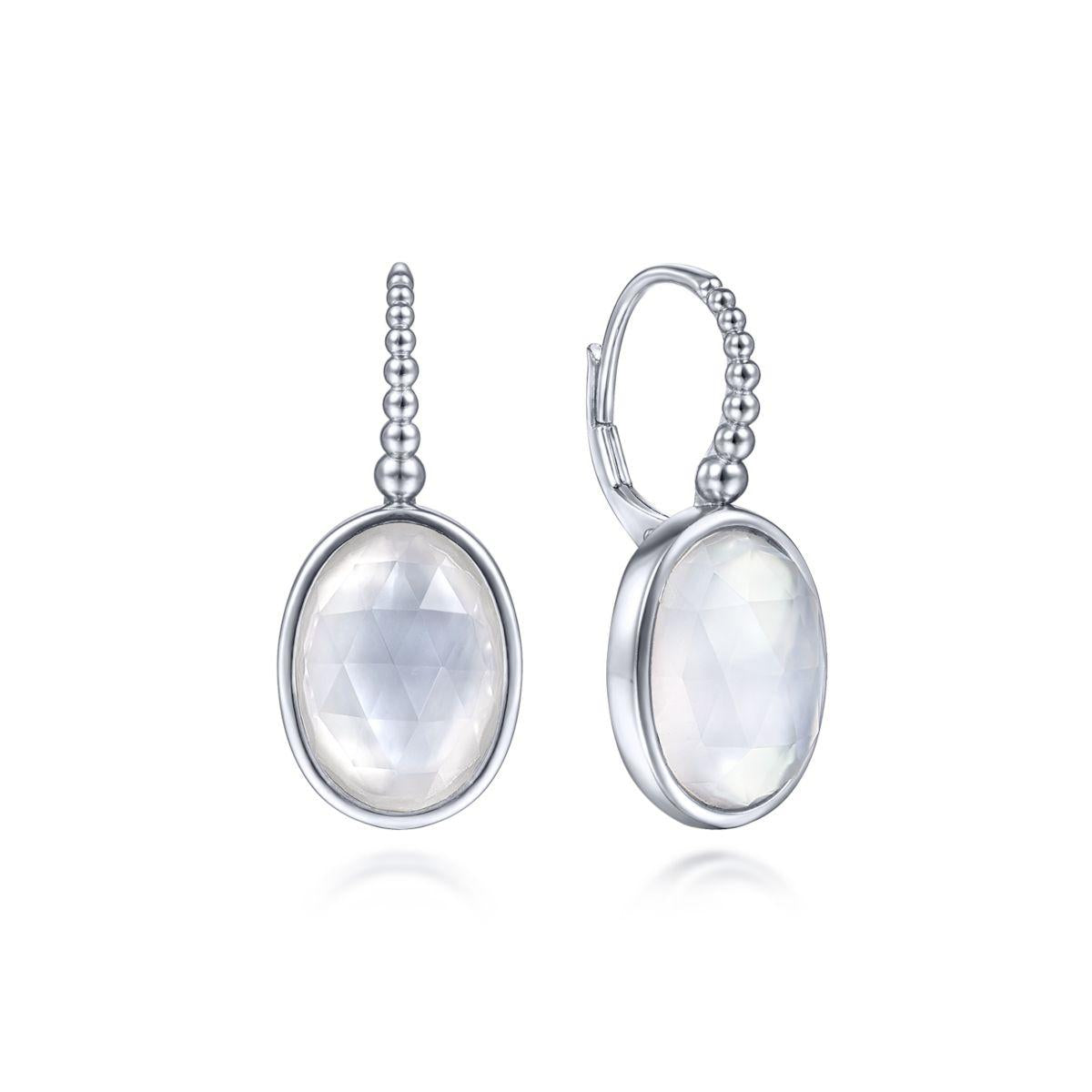 925 Sterling Silver Rock Crystal and White MOP Drop Earrings