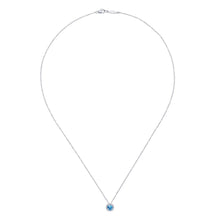 18 inch 14K White Gold Round Swiss Blue Topaz and Diamond Halo Necklace