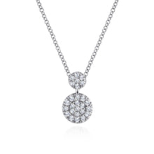 14K White Gold Double Diamond Disc Pendant Necklace