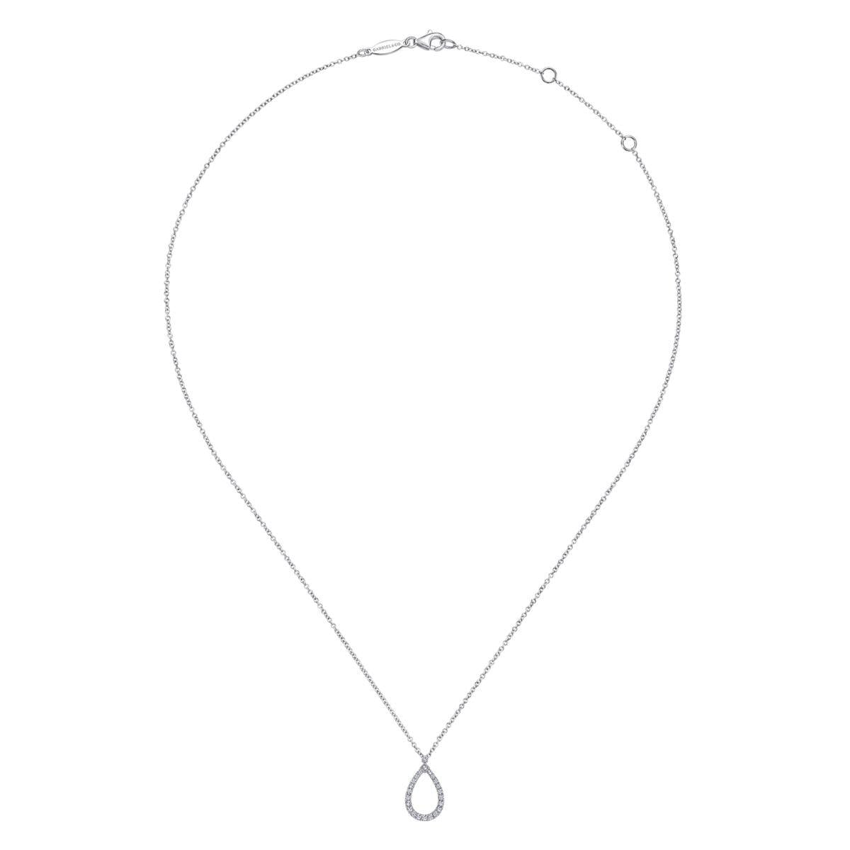 14K White Gold Teardrop Diamond Pendant Necklace