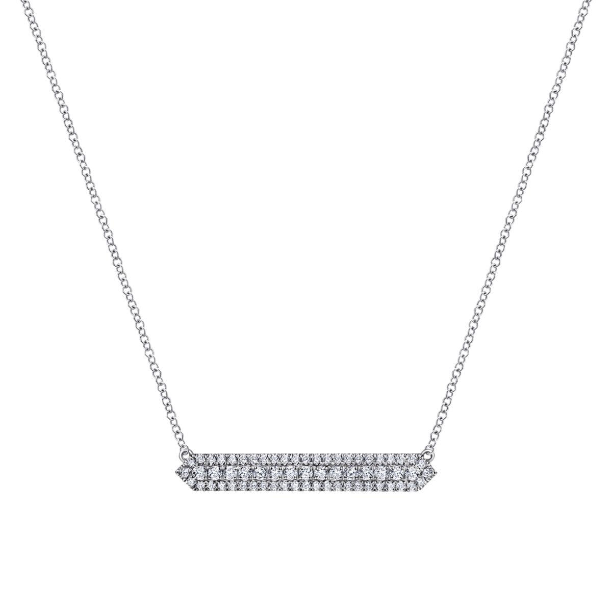 14K White Gold Diamond Pavé Bar Necklace