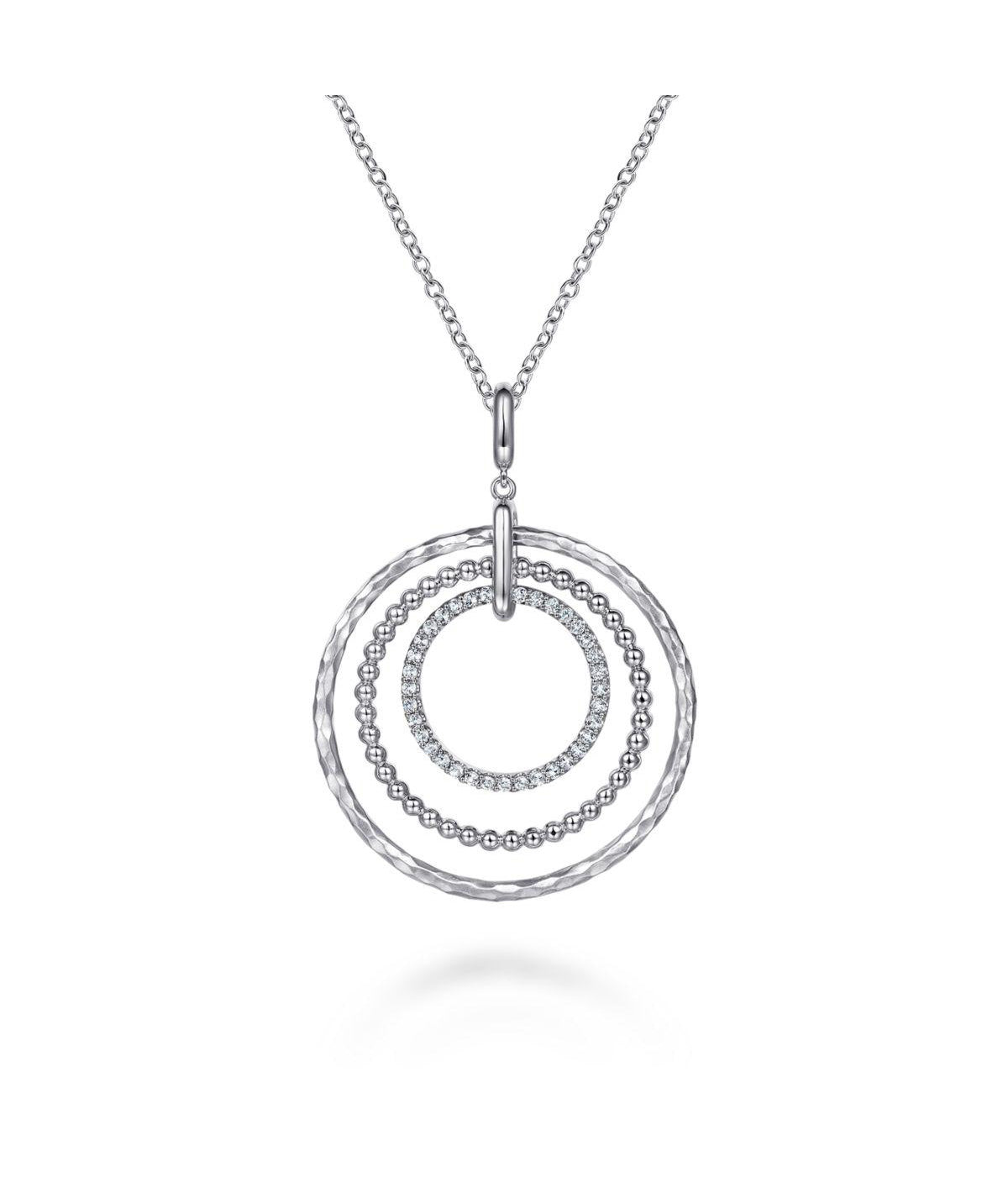 24 inch 925 Sterling Silver Triple Row Circle Pendant Necklace with White Sapphire