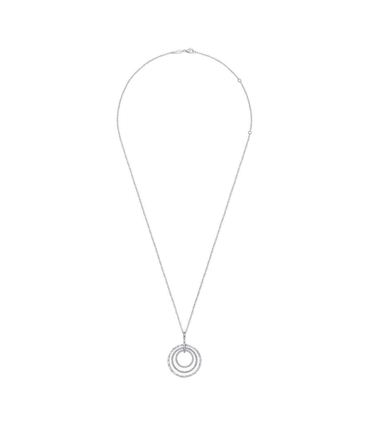 24 inch 925 Sterling Silver Triple Row Circle Pendant Necklace with White Sapphire