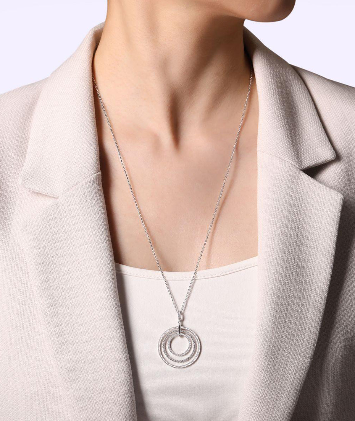 24 inch 925 Sterling Silver Triple Row Circle Pendant Necklace with Wh