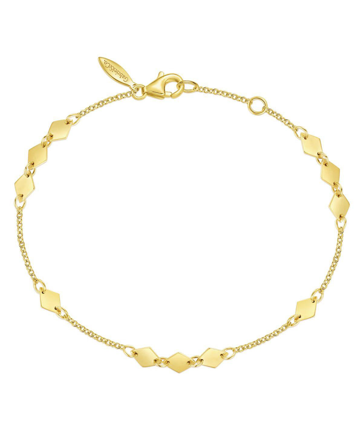 14K Yellow Gold Chain Bracelet with Flat Rhombus Stations