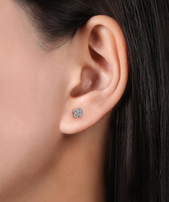 14K White Diamond Cluster Earrings