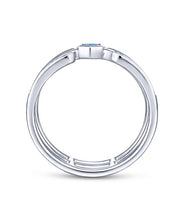 14K White Gold Triple Row Diamond and Blue Topaz Ring