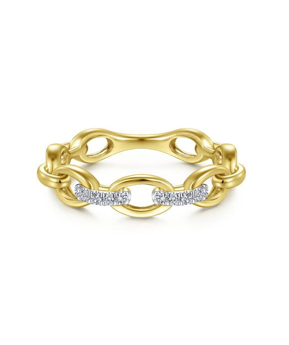 14K Yellow Gold Oval Chain Link Diamond Ring