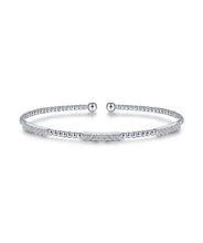 14K White Gold Bujukan Bead Cuff Bracelet with Diamond Pave Stations