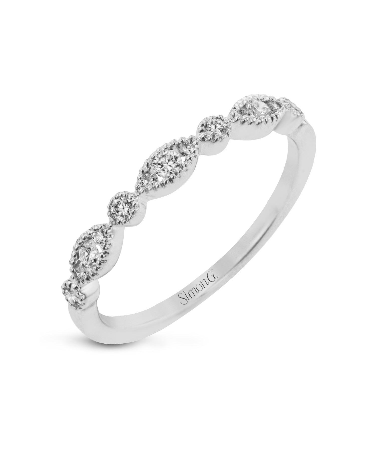 Simon G. - 18K White Gold Diamond Stackable Fashion Ring