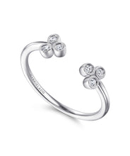 14K White Gold Split Ring with Bezel Set Triple Diamond Clusters