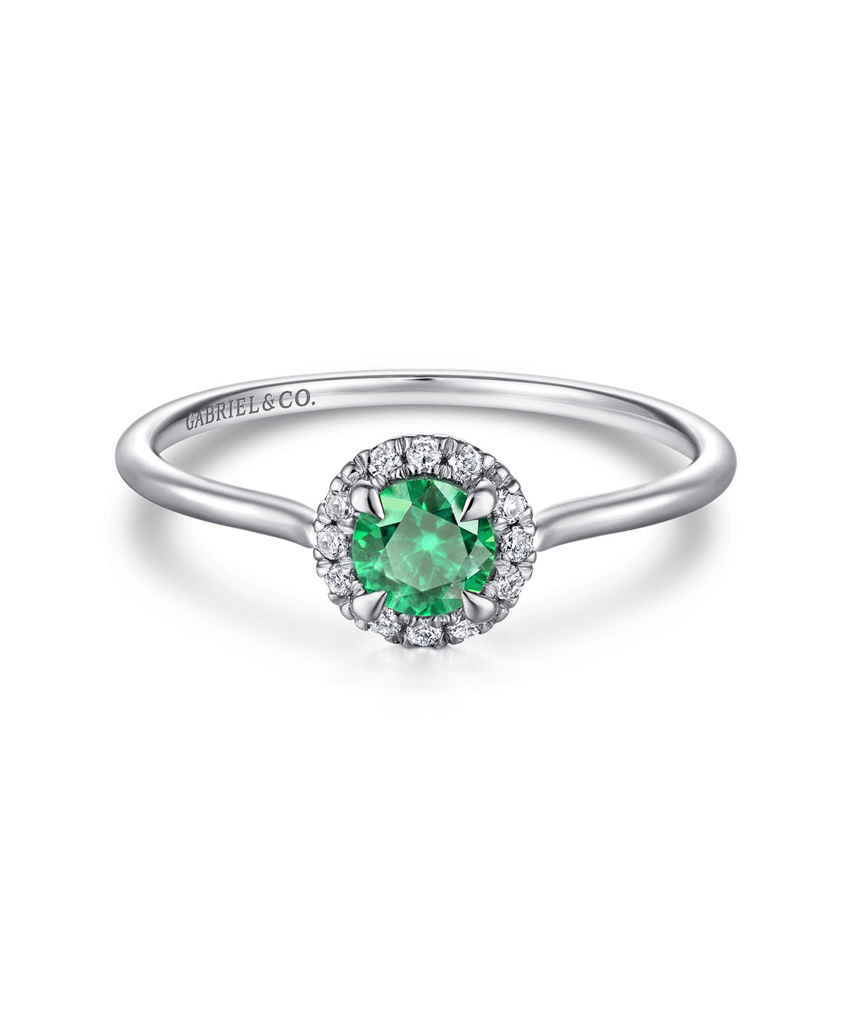 14K White Gold Emerald Diamond Halo Promise Ring