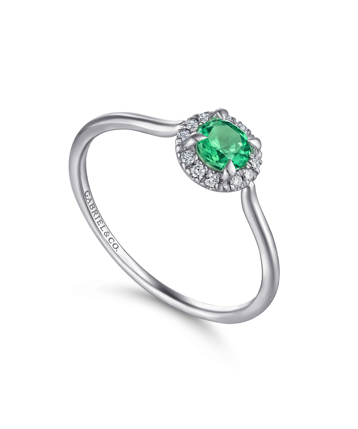14K White Gold 0.23ct Emerald Diamond Halo Promise Ring