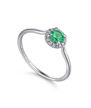 14K White Gold 0.23ct Emerald Diamond Halo Promise Ring