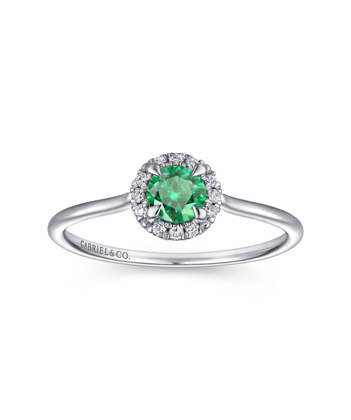 14K White Gold 0.23ct Emerald Diamond Halo Promise Ring