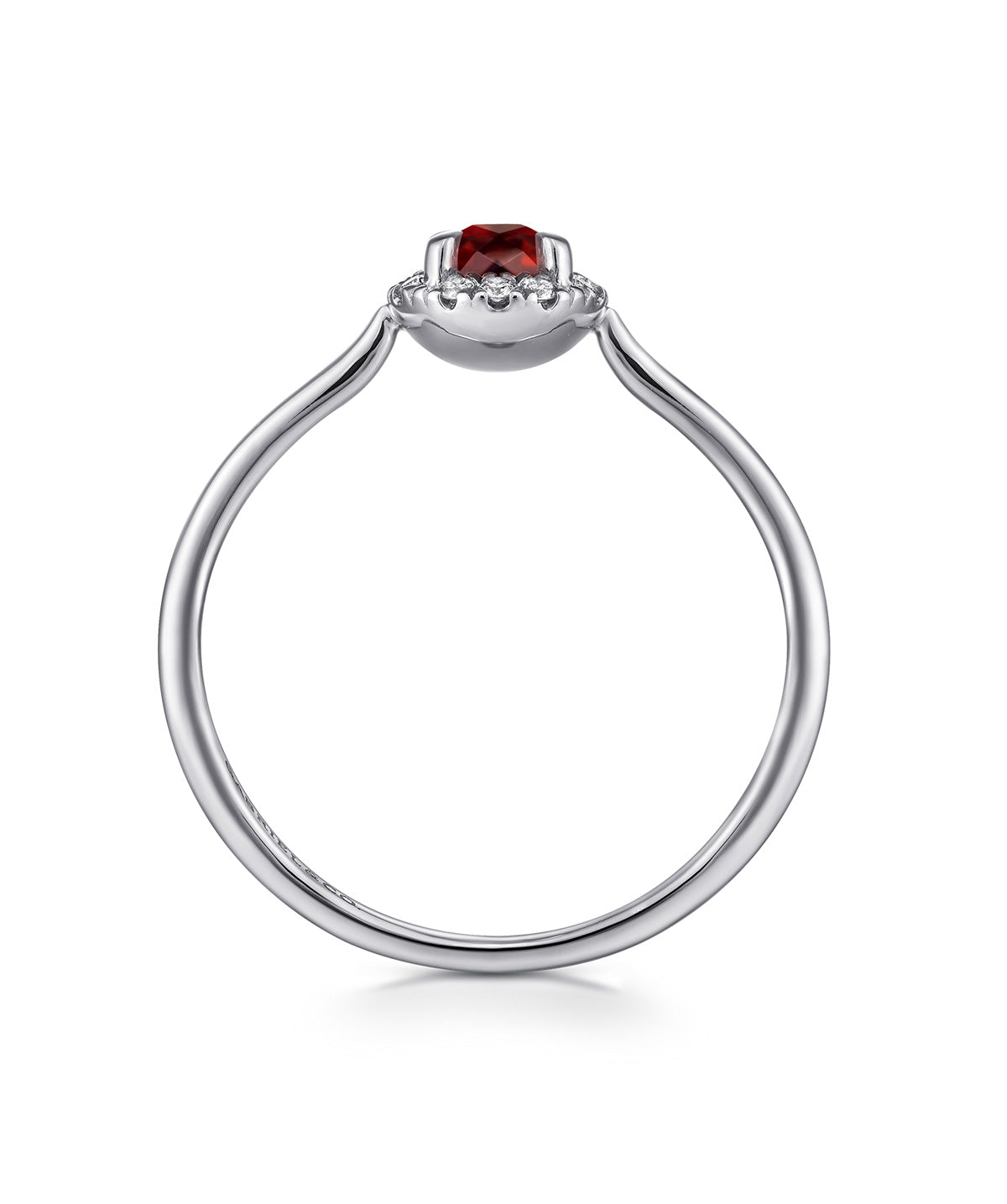 14K White Gold Garnet Diamond Halo Promise Ring