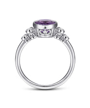 14K White Gold Round Bezel Set 5mm Amethyst and Diamond Ring