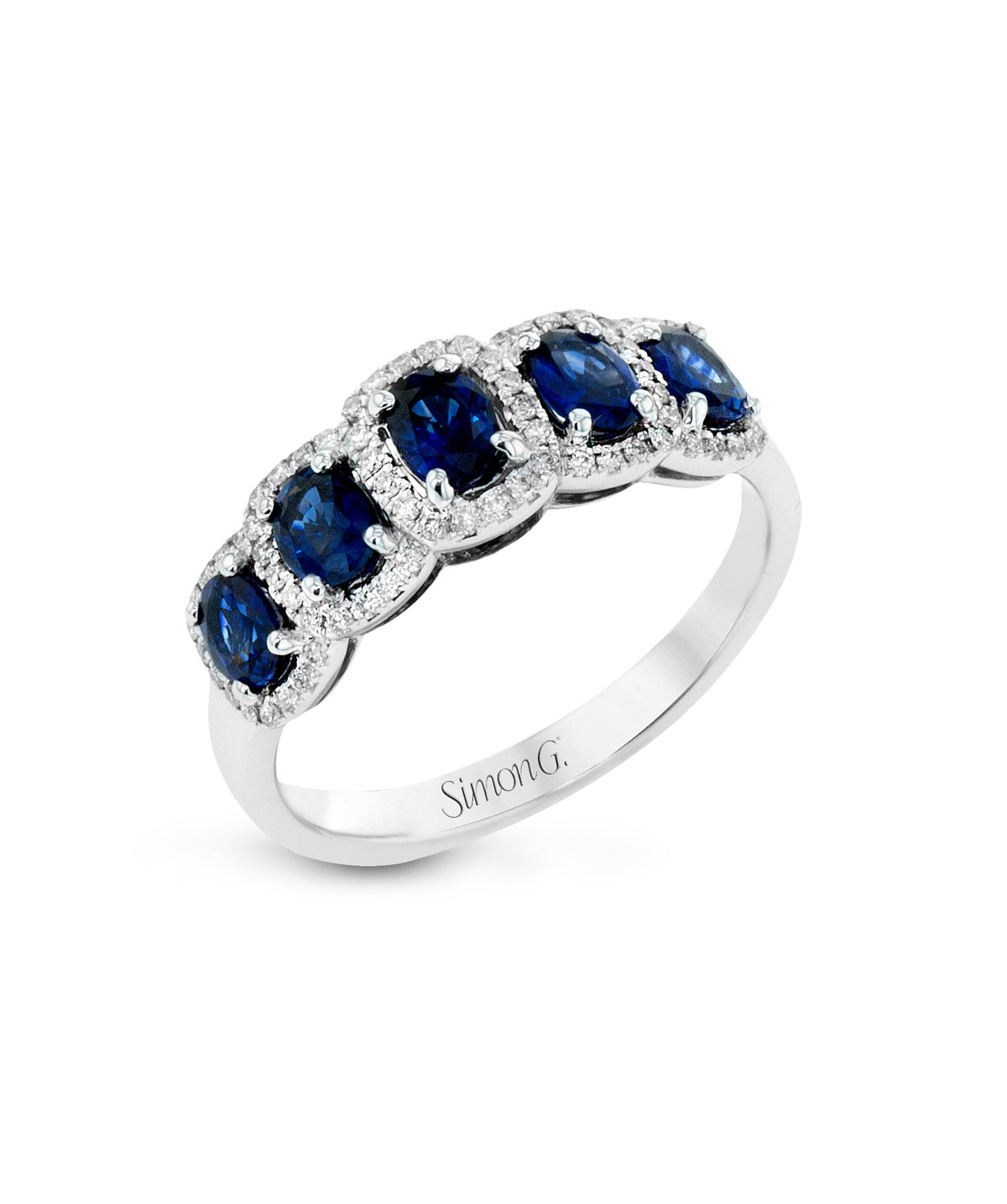 Simon G. - 18K White Gold Diamond and Sapphire Ring