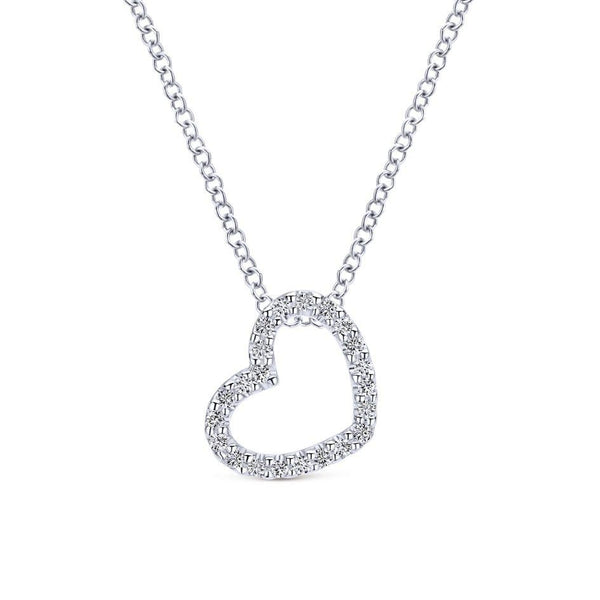 14K White Gold Pavé Diamond Open Heart Necklace – Bellman Jewelers