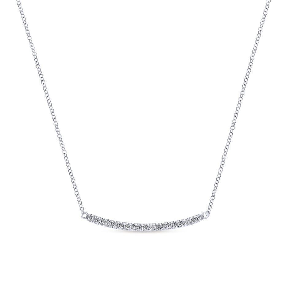 14K White Gold Diamond Pavé Curved Bar Necklace