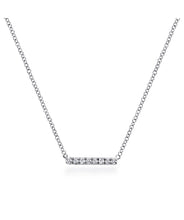 14K White Gold Petite Pave Diamond Bar Necklace