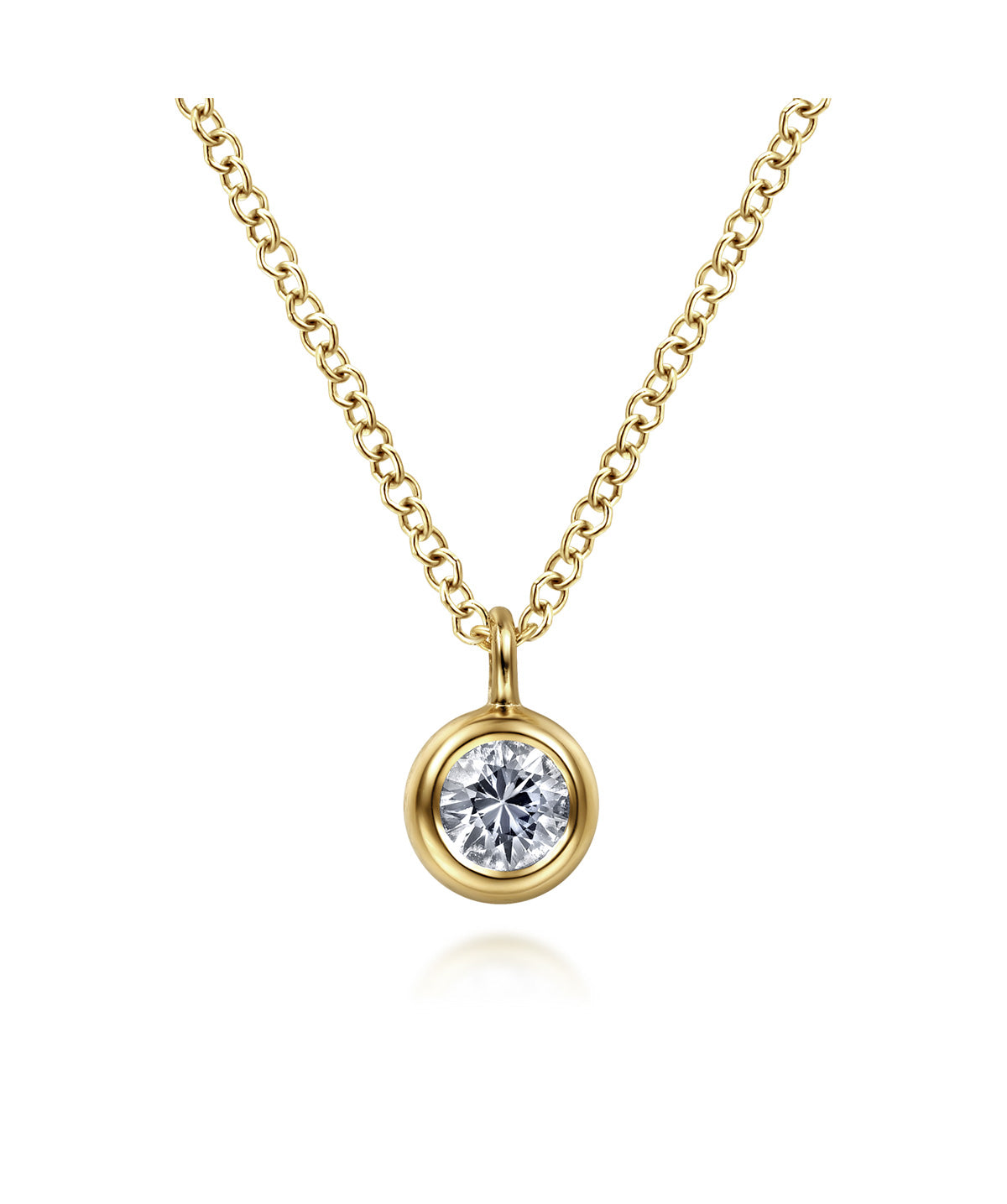 14K Yellow Gold Round Bezel Set White Sapphire Pendant Necklace