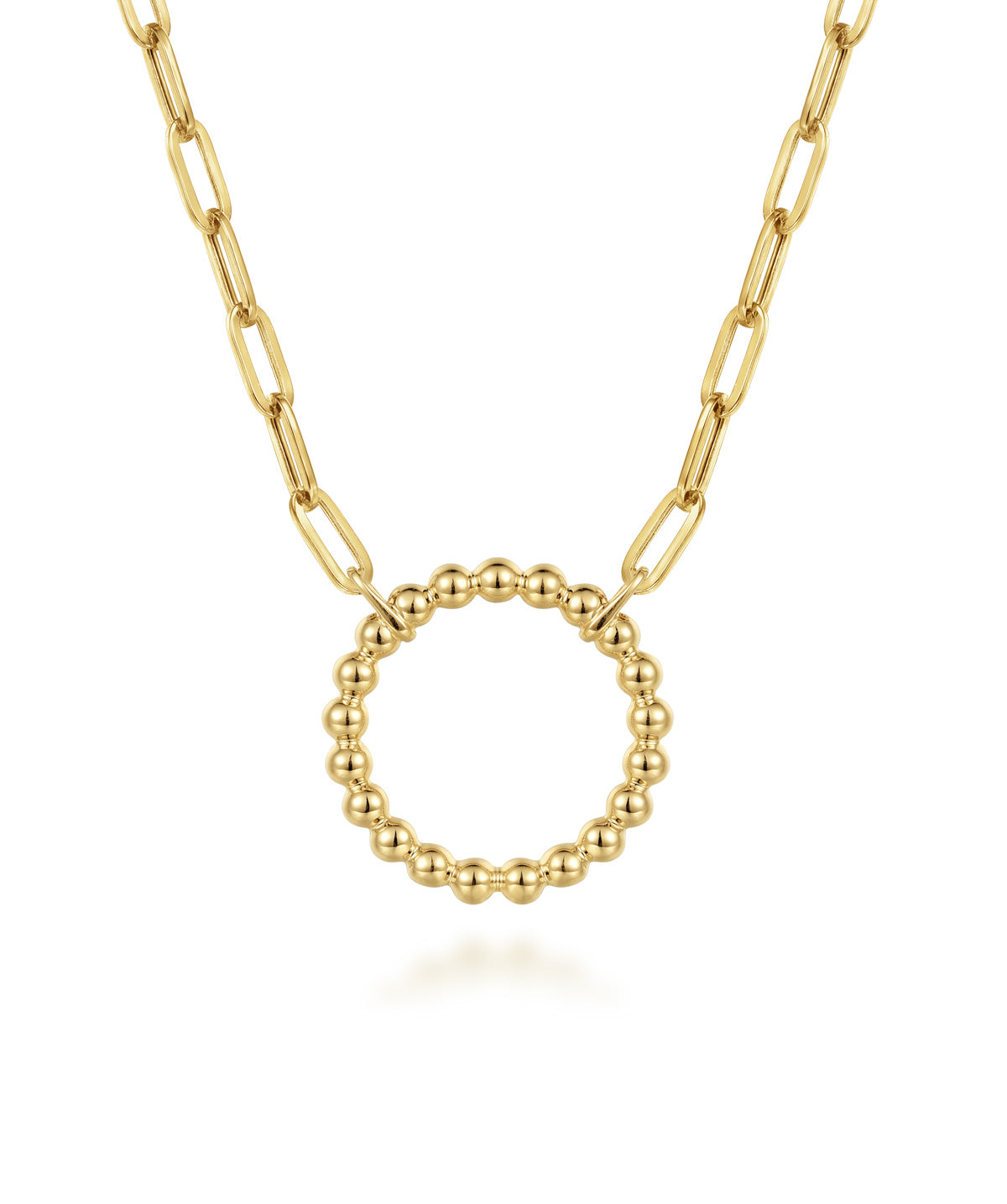 14K Yellow Gold Bujukan Ball Circle Necklace with Hollow Paperclip Chain