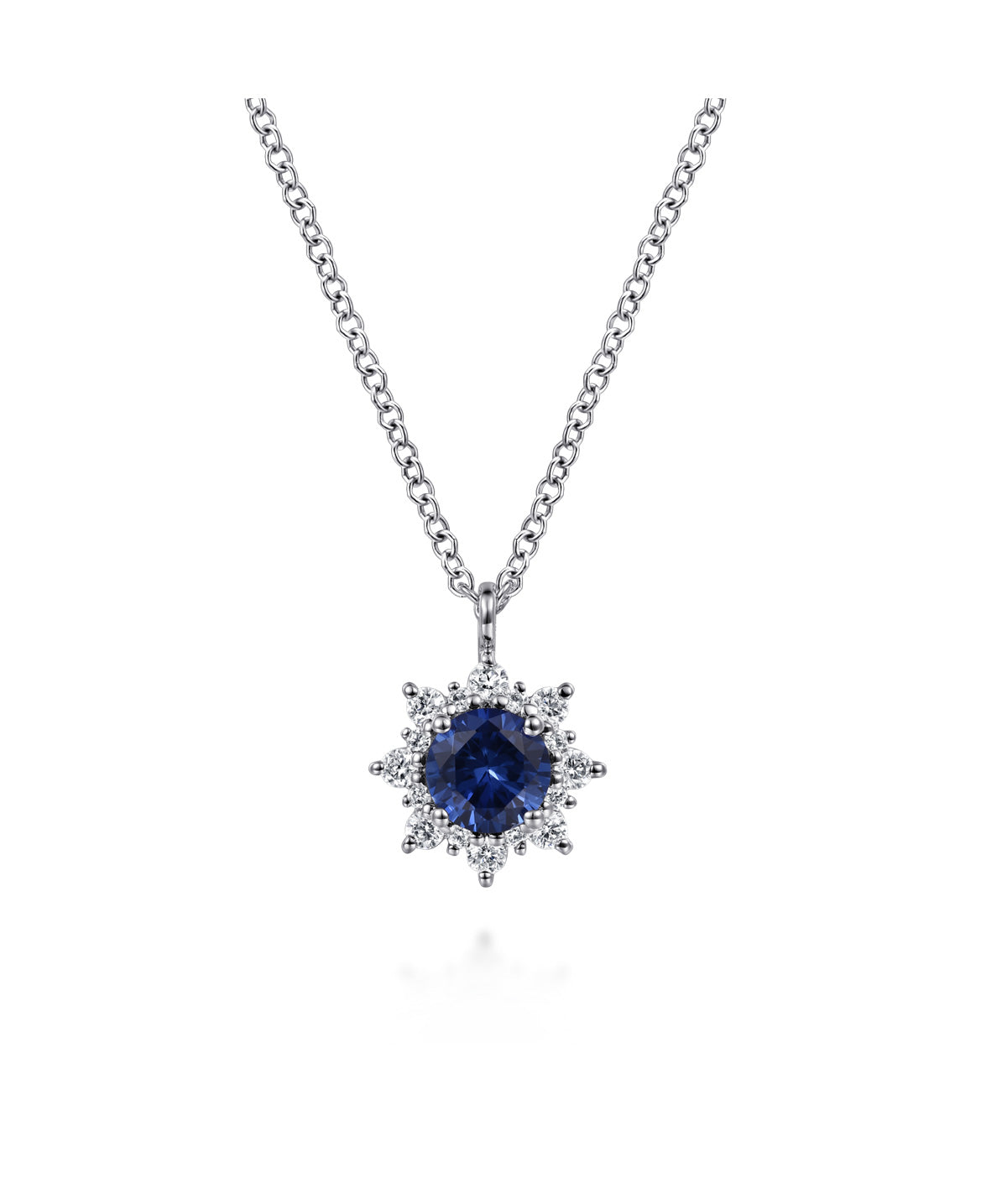 14K White Gold Diamond and Blue Sapphire Fashion Pendant Necklace