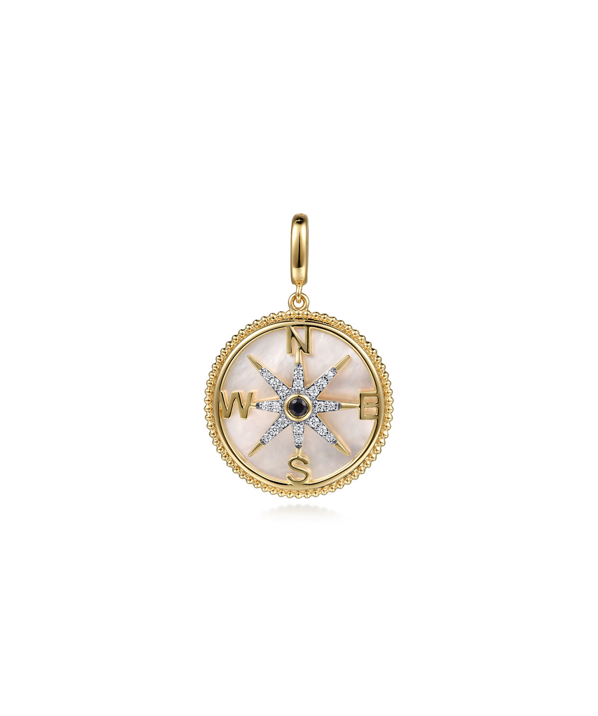 14K Yellow Gold and Sterling Silver Diamond Blue Sapphire Compass Pendant
