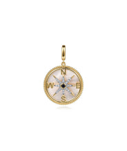 14K Yellow Gold and Sterling Silver Diamond Blue Sapphire Compass Pendant